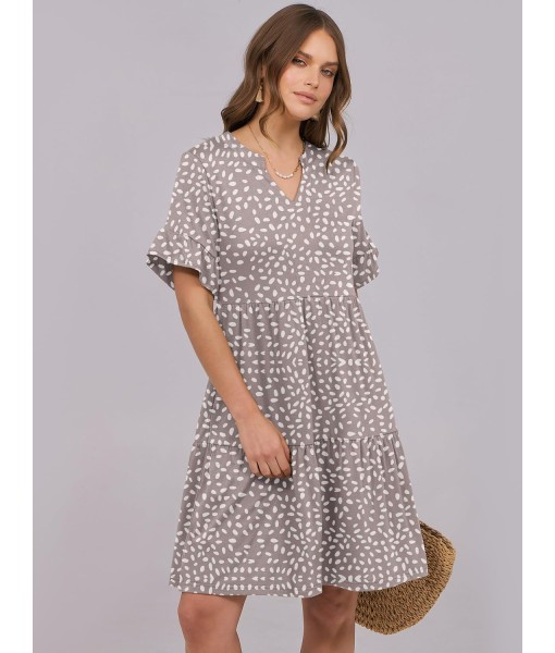 ANRABESS Womens Summer 2025 Trendy Ruffle Short Sleeve V Neck A Line Tiered Flowy Loose Casual Mini Beach Dress with Pockets