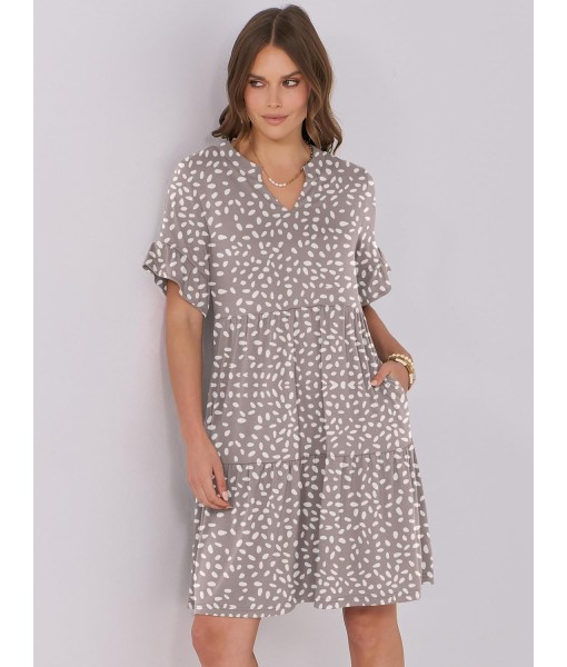 ANRABESS Womens Summer 2025 Trendy Ruffle Short Sleeve V Neck A Line Tiered Flowy Loose Casual Mini Beach Dress with Pockets