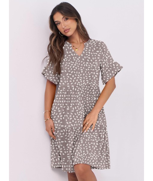 ANRABESS Womens Summer 2025 Trendy Ruffle Short Sleeve V Neck A Line Tiered Flowy Loose Casual Mini Beach Dress with Pockets