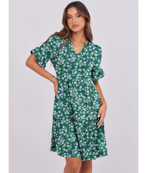 ANRABESS Womens Summer 2025 Trendy Ruffle Short Sleeve V Neck A Line Tiered Flowy Loose Casual Mini Beach Dress with Pockets