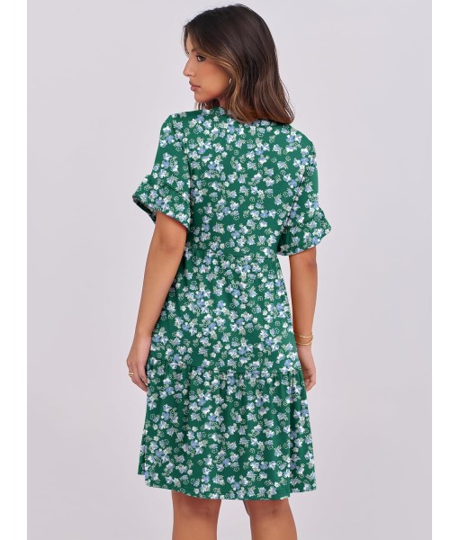 ANRABESS Womens Summer 2025 Trendy Ruffle Short Sleeve V Neck A Line Tiered Flowy Loose Casual Mini Beach Dress with Pockets
