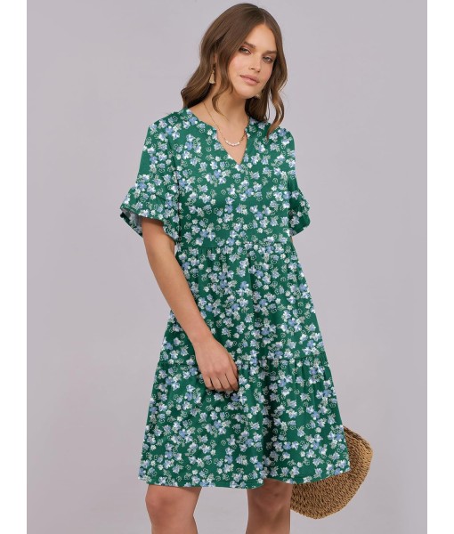 ANRABESS Womens Summer 2025 Trendy Ruffle Short Sleeve V Neck A Line Tiered Flowy Loose Casual Mini Beach Dress with Pockets