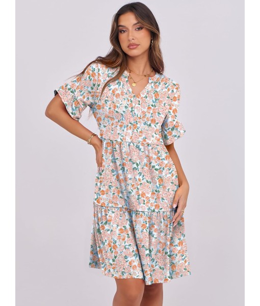ANRABESS Womens Summer 2025 Trendy Ruffle Short Sleeve V Neck A Line Tiered Flowy Loose Casual Mini Beach Dress with Pockets