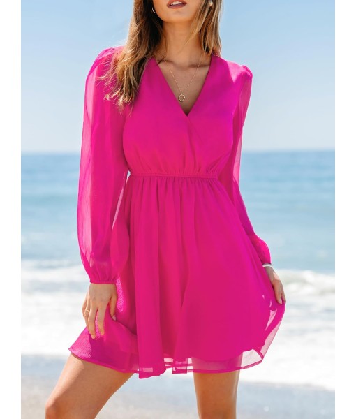CUPSHE Women's Mini Dresses Casual Spring V Neck Chiffon Long Peasant Sleeves Flowy Summer Dress