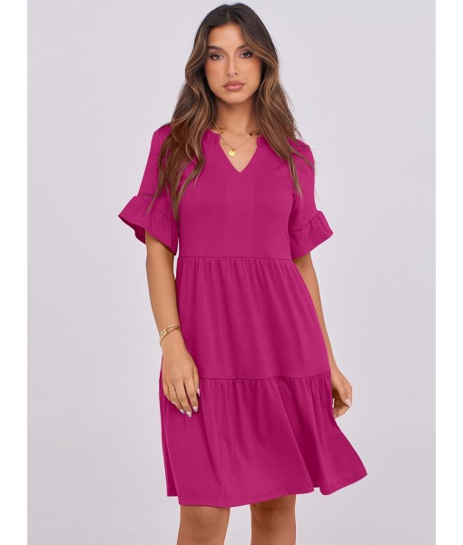 ANRABESS Womens Summer 2025 Trendy Ruffle Short Sleeve V Neck A Line Tiered Flowy Loose Casual Mini Beach Dress with Pockets