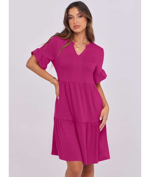 ANRABESS Womens Summer 2025 Trendy Ruffle Short Sleeve V Neck A Line Tiered Flowy Loose Casual Mini Beach Dress with Pockets