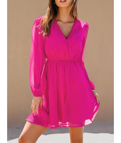 CUPSHE Women's Mini Dresses Casual Spring V Neck Chiffon Long Peasant Sleeves Flowy Summer Dress