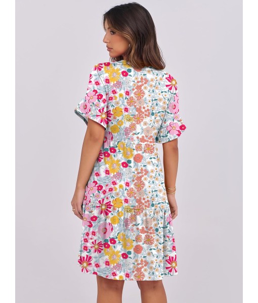 ANRABESS Womens Summer 2025 Trendy Ruffle Short Sleeve V Neck A Line Tiered Flowy Loose Casual Mini Beach Dress with Pockets