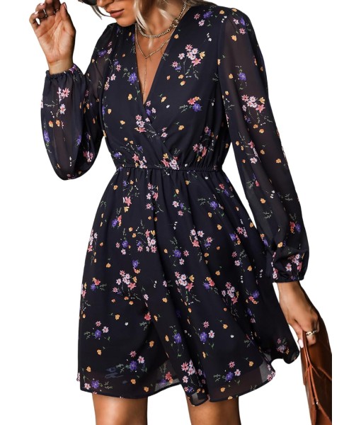 CUPSHE Women's Mini Dresses Casual Spring V Neck Chiffon Long Peasant Sleeves Flowy Summer Dress
