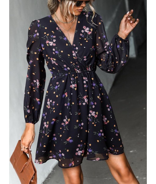 CUPSHE Women's Mini Dresses Casual Spring V Neck Chiffon Long Peasant Sleeves Flowy Summer Dress
