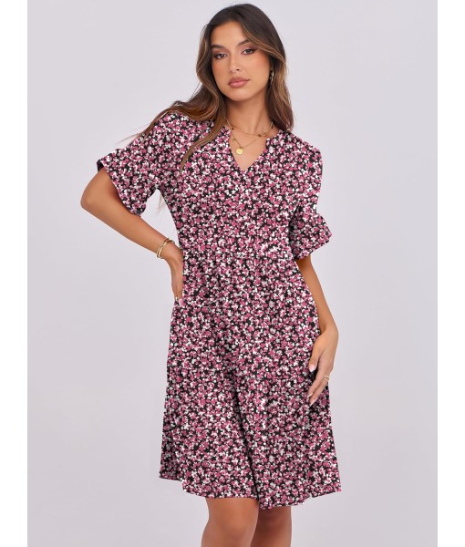 ANRABESS Womens Summer 2025 Trendy Ruffle Short Sleeve V Neck A Line Tiered Flowy Loose Casual Mini Beach Dress with Pockets