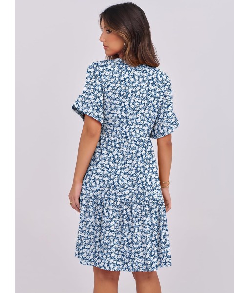 ANRABESS Womens Summer 2025 Trendy Ruffle Short Sleeve V Neck A Line Tiered Flowy Loose Casual Mini Beach Dress with Pockets