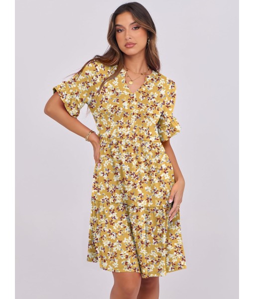 ANRABESS Womens Summer 2025 Trendy Ruffle Short Sleeve V Neck A Line Tiered Flowy Loose Casual Mini Beach Dress with Pockets