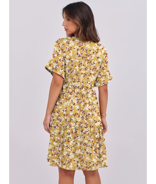 ANRABESS Womens Summer 2025 Trendy Ruffle Short Sleeve V Neck A Line Tiered Flowy Loose Casual Mini Beach Dress with Pockets