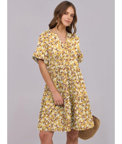 ANRABESS Womens Summer 2025 Trendy Ruffle Short Sleeve V Neck A Line Tiered Flowy Loose Casual Mini Beach Dress with Pockets