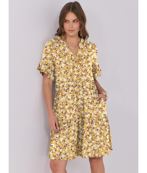 ANRABESS Womens Summer 2025 Trendy Ruffle Short Sleeve V Neck A Line Tiered Flowy Loose Casual Mini Beach Dress with Pockets