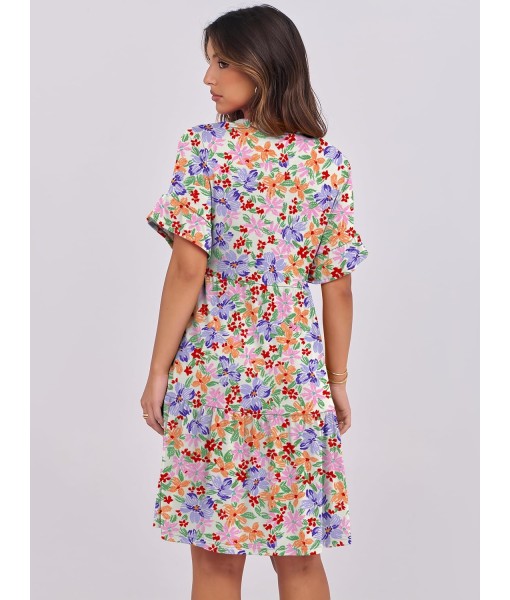 ANRABESS Womens Summer 2025 Trendy Ruffle Short Sleeve V Neck A Line Tiered Flowy Loose Casual Mini Beach Dress with Pockets