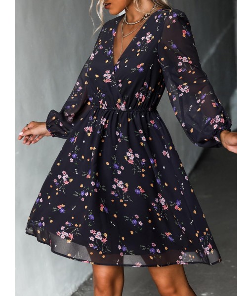 CUPSHE Women's Mini Dresses Casual Spring V Neck Chiffon Long Peasant Sleeves Flowy Summer Dress