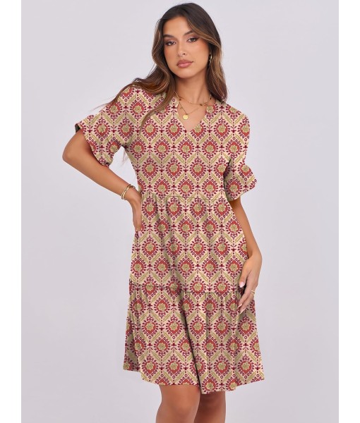 ANRABESS Womens Summer 2025 Trendy Ruffle Short Sleeve V Neck A Line Tiered Flowy Loose Casual Mini Beach Dress with Pockets