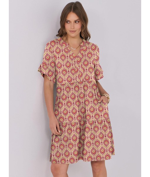 ANRABESS Womens Summer 2025 Trendy Ruffle Short Sleeve V Neck A Line Tiered Flowy Loose Casual Mini Beach Dress with Pockets