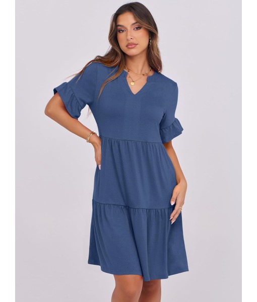 ANRABESS Womens Summer 2025 Trendy Ruffle Short Sleeve V Neck A Line Tiered Flowy Loose Casual Mini Beach Dress with Pockets