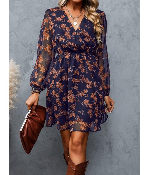 CUPSHE Women's Mini Dresses Casual Spring V Neck Chiffon Long Peasant Sleeves Flowy Summer Dress