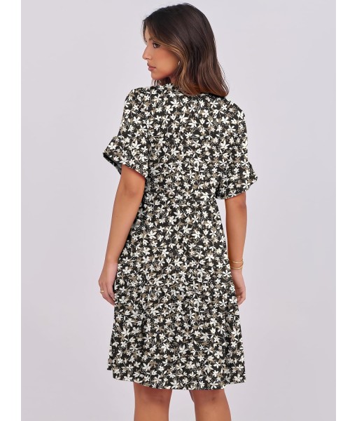 ANRABESS Womens Summer 2025 Trendy Ruffle Short Sleeve V Neck A Line Tiered Flowy Loose Casual Mini Beach Dress with Pockets