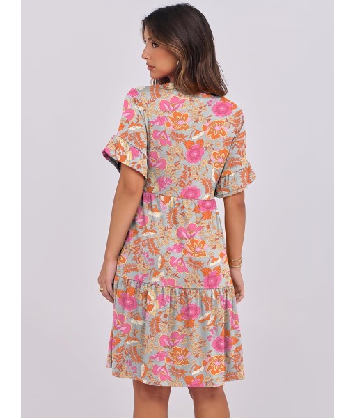 ANRABESS Womens Summer 2025 Trendy Ruffle Short Sleeve V Neck A Line Tiered Flowy Loose Casual Mini Beach Dress with Pockets