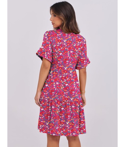 ANRABESS Womens Summer 2025 Trendy Ruffle Short Sleeve V Neck A Line Tiered Flowy Loose Casual Mini Beach Dress with Pockets