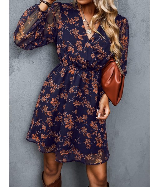 CUPSHE Women's Mini Dresses Casual Spring V Neck Chiffon Long Peasant Sleeves Flowy Summer Dress