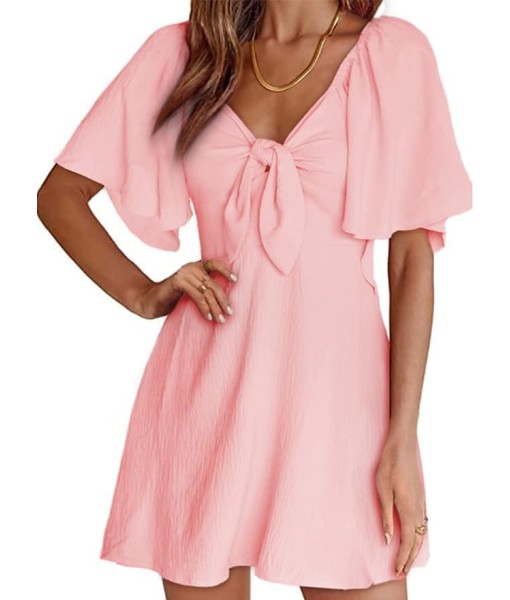 Dokotoo Womens Dresses 2025 Summer Fall Deep V Neck Elegant Bow tie Mini Dress S-XL