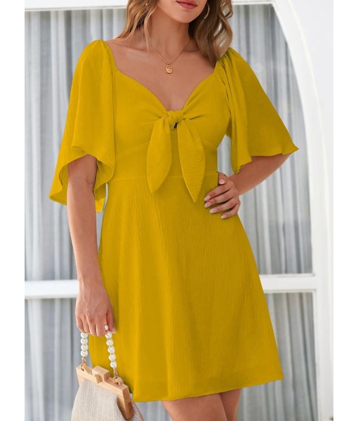 Dokotoo Womens Dresses 2025 Summer Fall Deep V Neck Elegant Bow tie Mini Dress S-XL