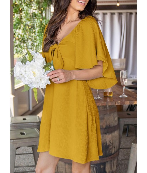 Dokotoo Womens Dresses 2025 Summer Fall Deep V Neck Elegant Bow tie Mini Dress S-XL