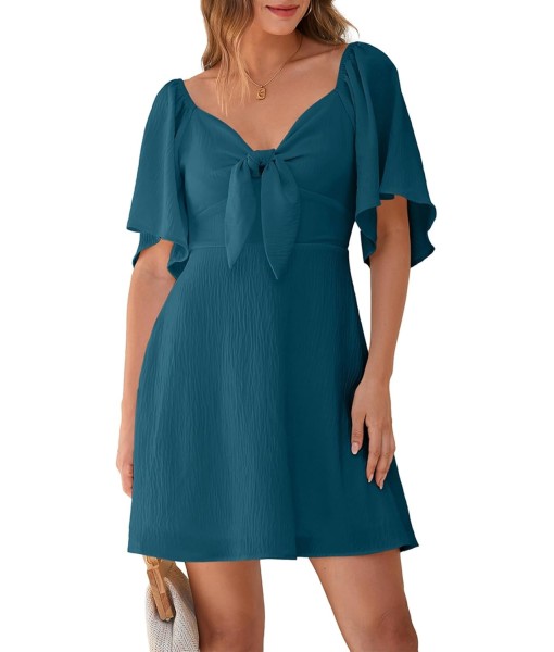 Dokotoo Womens Dresses 2025 Summer Fall Deep V Neck Elegant Bow tie Mini Dress S-XL
