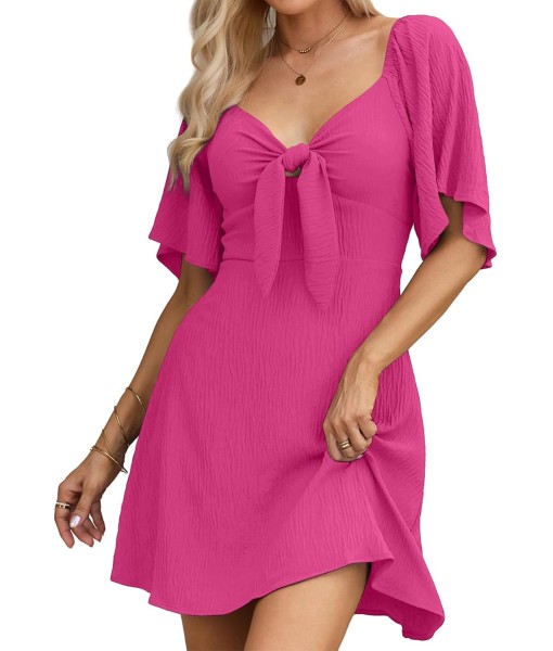Dokotoo Womens Dresses 2025 Summer Fall Deep V Neck Elegant Bow tie Mini Dress S-XL
