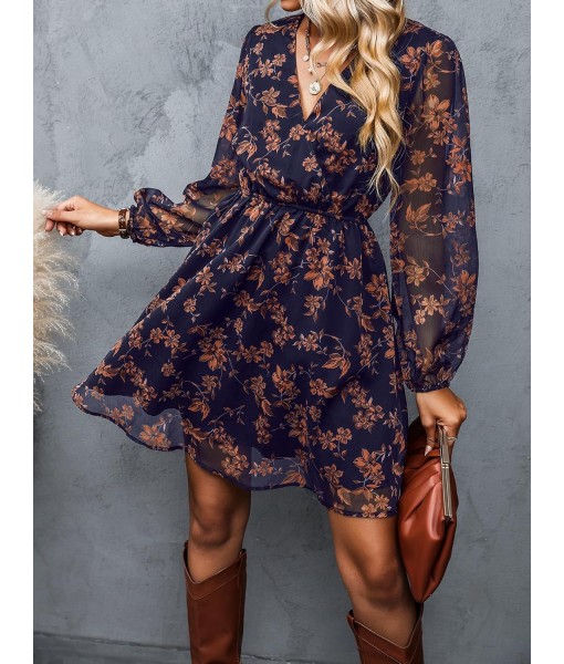 CUPSHE Women's Mini Dresses Casual Spring V Neck Chiffon Long Peasant Sleeves Flowy Summer Dress