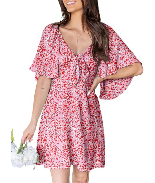 Dokotoo Womens Dresses 2025 Summer Fall Deep V Neck Elegant Bow tie Mini Dress S-XL