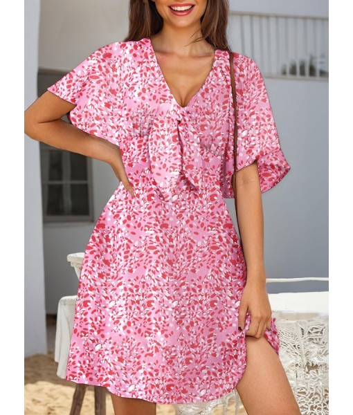 Dokotoo Womens Dresses 2025 Summer Fall Deep V Neck Elegant Bow tie Mini Dress S-XL