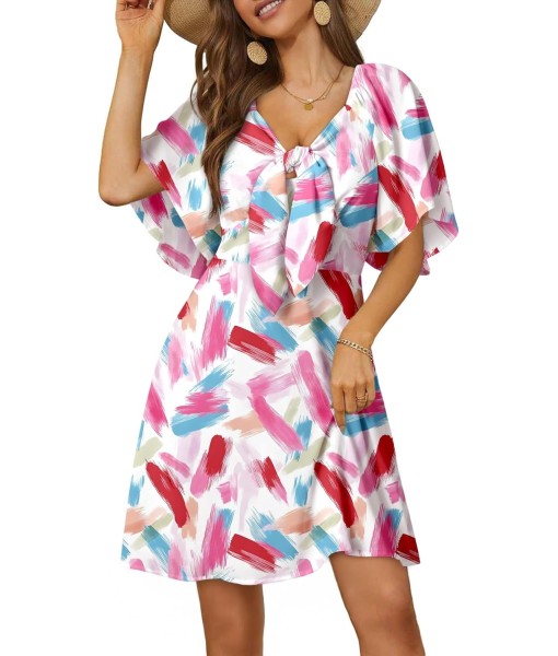 Dokotoo Womens Dresses 2025 Summer Fall Deep V Neck Elegant Bow tie Mini Dress S-XL