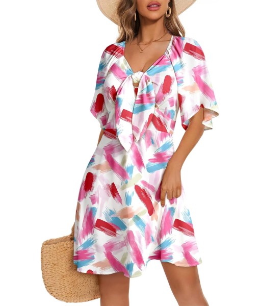 Dokotoo Womens Dresses 2025 Summer Fall Deep V Neck Elegant Bow tie Mini Dress S-XL