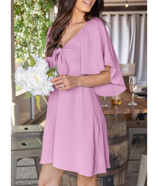 Dokotoo Womens Dresses 2025 Summer Fall Deep V Neck Elegant Bow tie Mini Dress S-XL