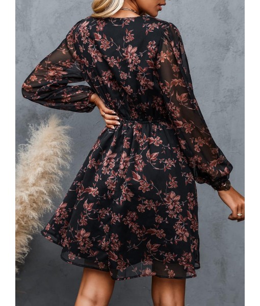CUPSHE Women's Mini Dresses Casual Spring V Neck Chiffon Long Peasant Sleeves Flowy Summer Dress