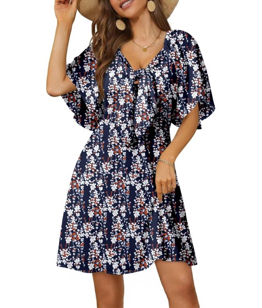 Dokotoo Womens Dresses 2025 Summer Fall Deep V Neck Elegant Bow tie Mini Dress S-XL