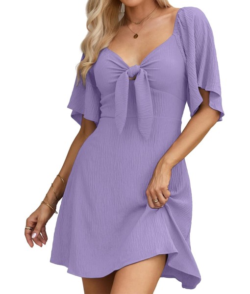 Dokotoo Womens Dresses 2025 Summer Fall Deep V Neck Elegant Bow tie Mini Dress S-XL