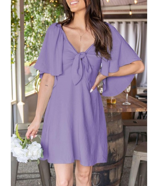 Dokotoo Womens Dresses 2025 Summer Fall Deep V Neck Elegant Bow tie Mini Dress S-XL