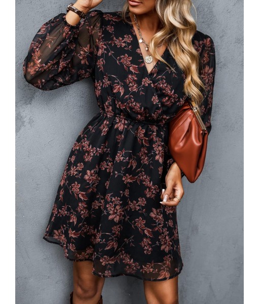 CUPSHE Women's Mini Dresses Casual Spring V Neck Chiffon Long Peasant Sleeves Flowy Summer Dress