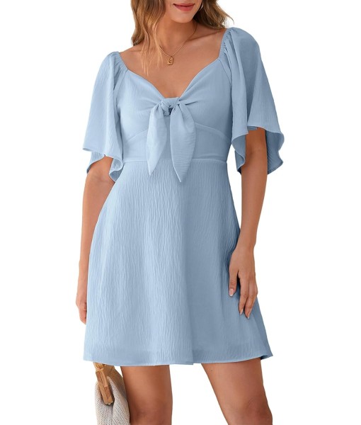 Dokotoo Womens Dresses 2025 Summer Fall Deep V Neck Elegant Bow tie Mini Dress S-XL