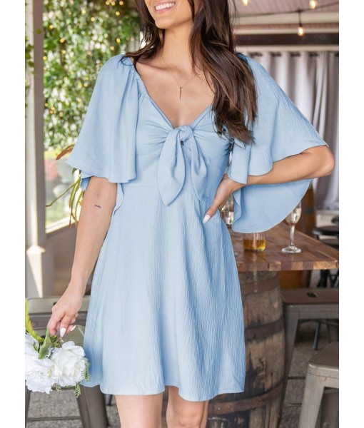 Dokotoo Womens Dresses 2025 Summer Fall Deep V Neck Elegant Bow tie Mini Dress S-XL
