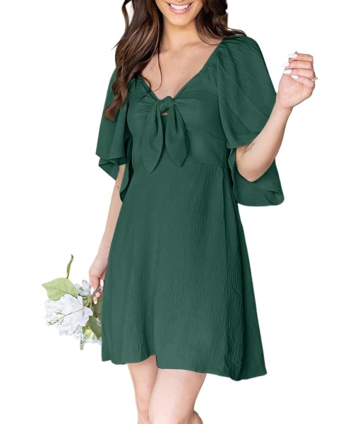 Dokotoo Womens Dresses 2025 Summer Fall Deep V Neck Elegant Bow tie Mini Dress S-XL