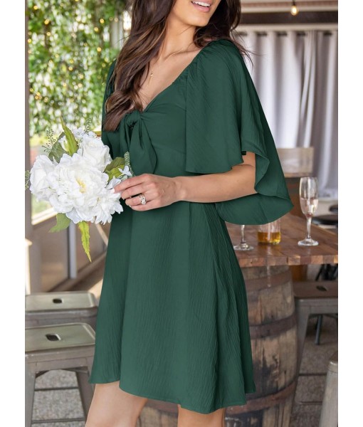 Dokotoo Womens Dresses 2025 Summer Fall Deep V Neck Elegant Bow tie Mini Dress S-XL